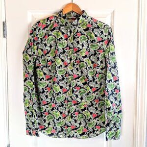 0039 Italy Red Hearts Green Palm Leaf Cotton Shirt